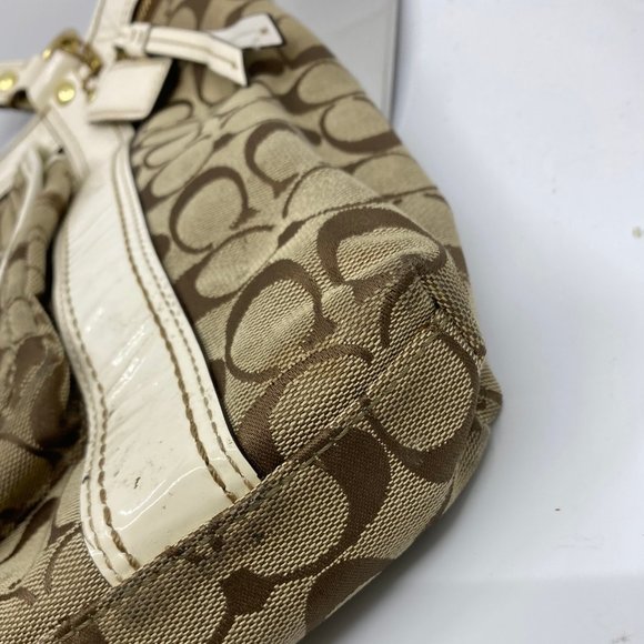 COACH XL Tan White Jacquard Fabric Shoulder Bag - Picture 6 of 12